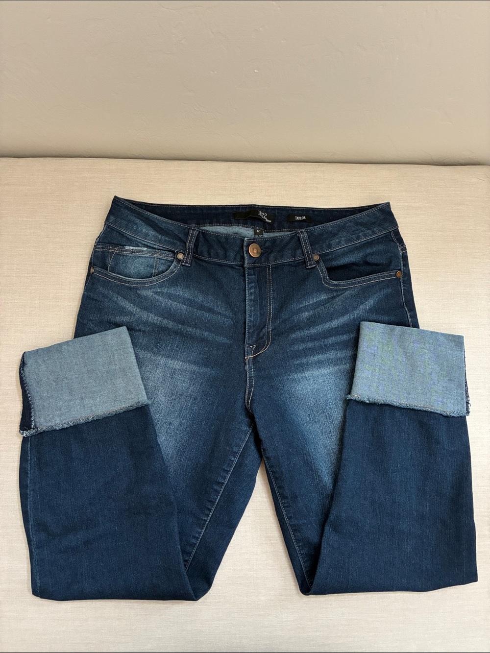 1822 Denim Women's Dark Blue Straight Leg Jeans with Cuffed Hems